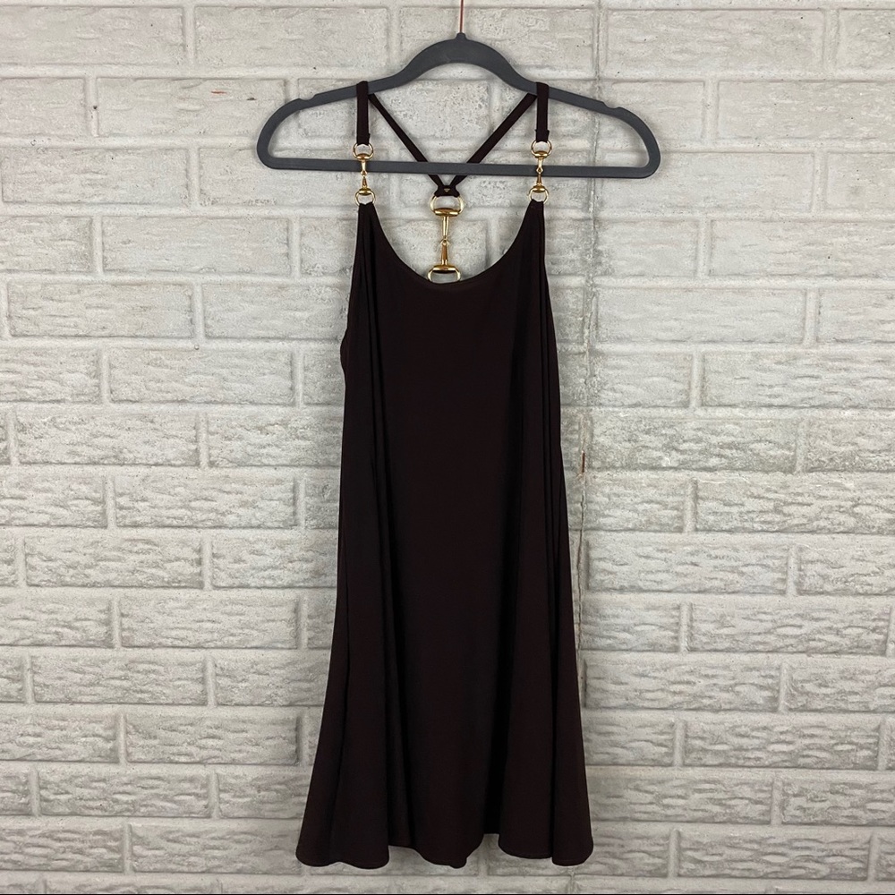 Brown Strappy Slip Dress with Gold Hardware